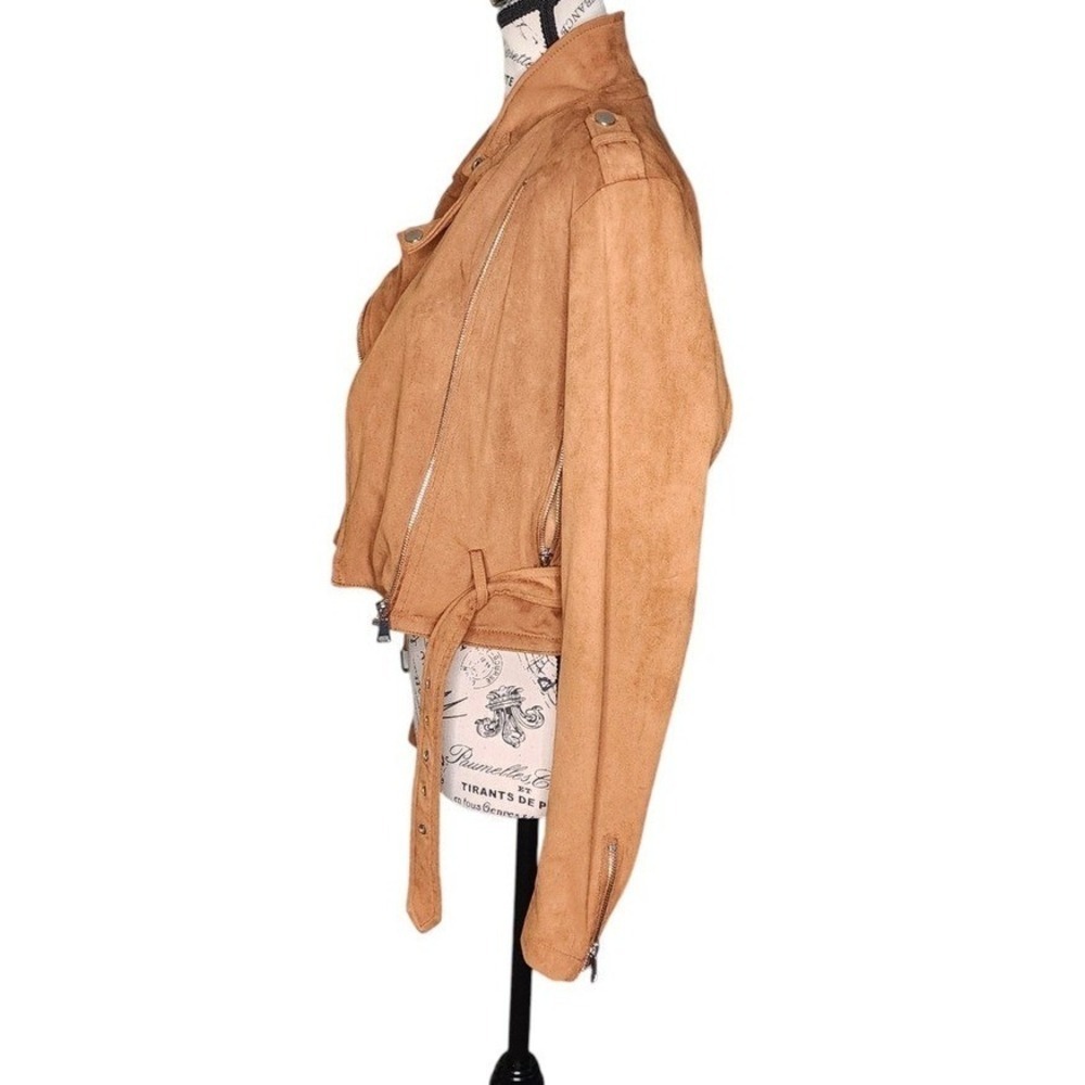 Ashley Outerwear Tan Faux Leather Moto Jacket | Size M | Biker Style - Picture 4 of 6